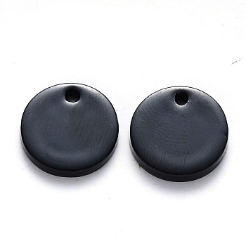 Opaque Cellulose Acetate(Resin) Charms, Flat Round, Black, 13.5x2.5mm, Hole: 1.5mm