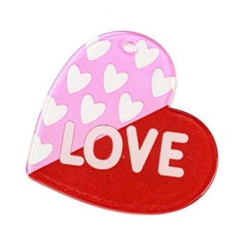 Valentine's Day Theme Opaque Acrylic Pendants, Pearl Pink, Heart, 41x41x1.5mm, Hole: 2.8mm