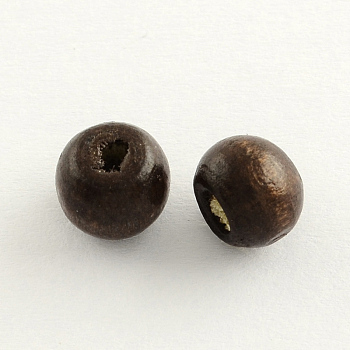 Dyed Natural Wood Beads, Round, Lead Free, Coconut Brown, 8x7mm, Hole: 3mm