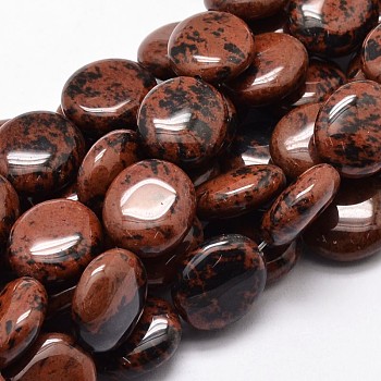 Flat Round Natural Mahogany Obsidian Bead Strands, Dyed, 16x14x7mm, Hole: 1mm, about 25pcs/strand, 15.74 inch
