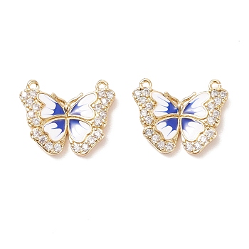 Rack Plating Brass Micro Pave Cubic Zirconia Charms, with Enamel, Cadmium Free & Lead Free, Butterfly, Real 18K Gold Plated, 12.5x15.5x2mm, Hole: 1mm