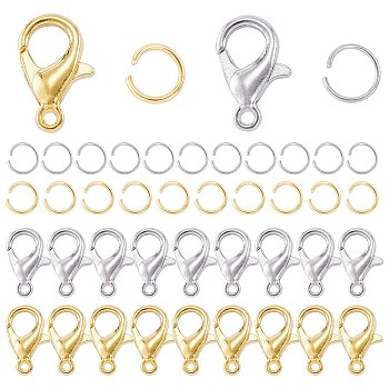 200Pcs 2 Colors Zinc Alloy Lobster Claw Clasps, Parrot Trigger Clasps, with 400Pcs 2 Colors 304 Stainless Steel Open Jump Rings, Platinum & Golden, Lobster Claw Clasps: 12x6mm, Hole: 1.2mm, Jump Rings: 5x0.5~0.7mm