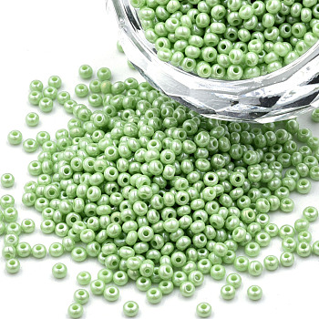 11/0 Czech Opaque Glass Seed Beads, Lustered, Round, Yellow Green, 2.2x1.5mm, Hole: 0.7mm, about 500g/bag