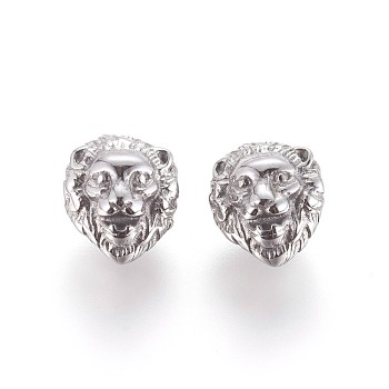 304 Stainless Steel Beads, Lion Head, Stainless Steel Color, 13x11x9.5mm, Hole: 3mm