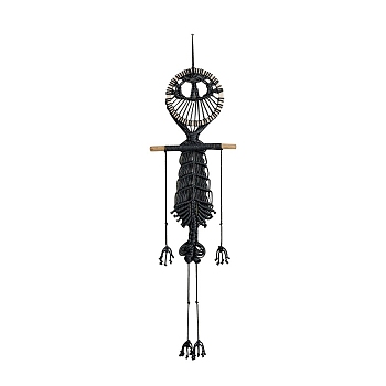 Skull Cotton Macrame Woven Wall Hanging, with Plastic Non-Trace Wall Hooks, for Nursery and Home Decoration, Black, 1050x300mm