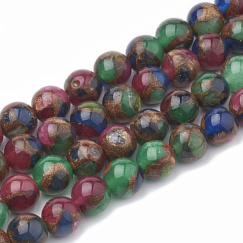 Natural Chalcedony Beads Strands, Imitation Gold Clinquant Stone, Dyed & Heated, Round, Colorful, 10~10.5mm, Hole: 1mm, about 37~38pcs/strand, 14.96~15.35 inch(38~39cm)