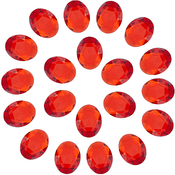 Acrylic Rhinestone Flat Back Cabochons, Faceted, Bottom Silver Plated, Oval, Red, 40x30x7~7.5mm, 20pcs/box
