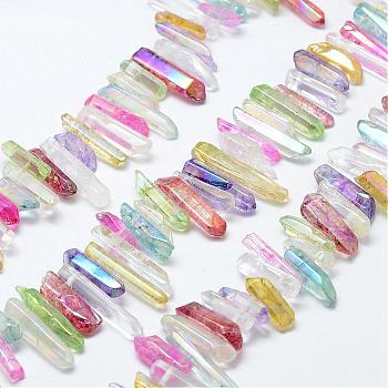 Electroplate Natural Quartz Crystal Beads Strands, Dyed, Polishing, Nuggets, AB Color Plated, Mixed Color, 15.5~31x5.5~12x4~8mm, Hole: 1.5mm, 15.7 inch(40cm)