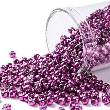 TOHO Round Seed Beads, Japanese Seed Beads, (563) Hot Pink Metallic, 8/0, 3mm, Hole: 1mm, about 1110pcs/50g