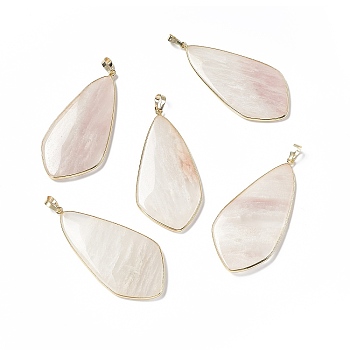 Natural Quartz Crystal Big Pendants, Rock Crystal, Teardrop Charms, with Rack Plating Golden Tone Brass Findings, Cadmium Free & Lead Free, 60~70x30~35x5mm, Hole: 8.5x5.5mm
