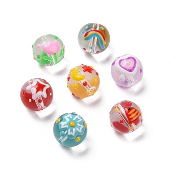 Handmade Glass Enamel Beads Strands, Hand Drawn Beads, Round, Mixed Color, 13x12mm, Hole: 1.2mm, about 30pcs/strand