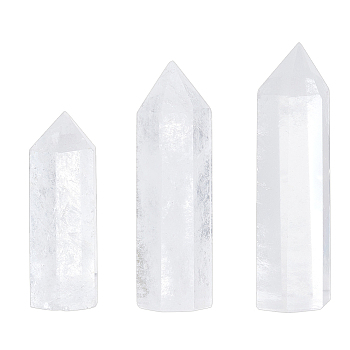 3Pcs 3 Style Point Tower Natural Quartz Crystal Home Display Decoration, Healing Stone Wands, for Reiki Chakra Meditation Therapy Decos, Hexagonal Prisms, 40~70x13~19x16~21.5mm, 1pc/style