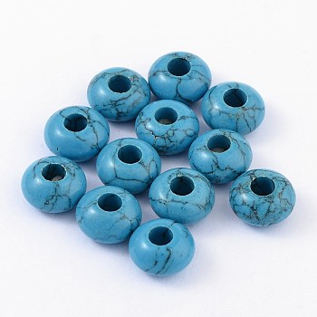 perles européennes turquoises synthétiques, sans noyau, grandes perles de trou, rondelle, Dodger bleu, 14x8 mm, trou: 5 mm