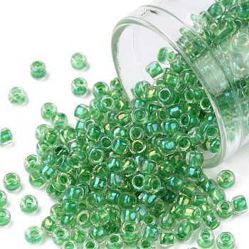 TOHO Round Seed Beads, Japanese Seed Beads, (187) Inside Color Crystal/Shamrock Lined, 8/0, 3mm, Hole: 1mm, about 10000pcs/pound