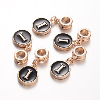 Alloy Enamel European Dangle Charms, Flat Round with Letter.I, 27mm, Hole: 5mm