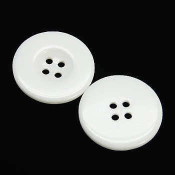 Resin Buttons, Dyed, Flat Round, White, 18x3mm
