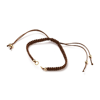 Adjustable Braided Polyester Cord Bracelet Making, with 304 Stainless Steel Open Jump Rings, Round Brass Beads, Coconut Brown, Single Chain Length: about 6-1/4 inch(16cm)