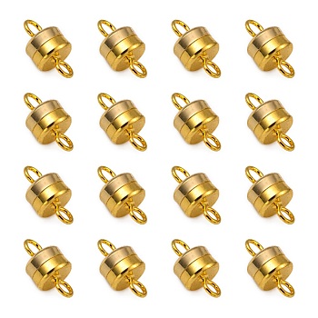 Column Brass Magnetic Clasps with Loops, Lead Free & Nickel Free & Cadmium Free, Golden, 11x6mm, Hole: 2mm