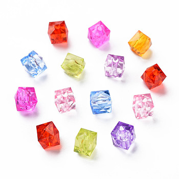 Transparent Acrylic Beads, Square, Mixed Color, 7x7x7mm, Hole: 1.8mm, about 2000pcs/500g