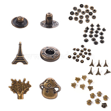 18 ensembles tour Eiffel et arbre et champignon en laiton boutons-pression en cuir kits de fixation(SNAP-YW0001-07AB)-4