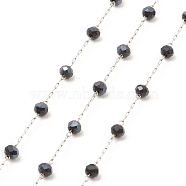 Glass Round Beaded Chains, with 304 Stainless Steel Findings, Unwelded, with Spool, Slate Gray, 3x3.5mm, about 16.40 Feet(5m)/Roll(CHS-B003-04E)
