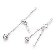 925 Sterling Silver Chain Extender, with S925 Stamp, with Clasps & Curb Chains, Real Platinum Plated, 50mm, Links: 53x1x0.5mm; Clasps: 8x6x1mm; Heart: 7.5×6×4mm, Label: 7x3x0.5mm.(FIND-T009-01P)