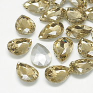 Pointed Back Glass Rhinestone Cabochons, Back Plated, Faceted, teardrop, Coffee, 14x10x4.5mm(RGLA-T081-10x14mm-04)