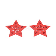 Christmas Theme Spray Painted Wood Big Pendants, Star Charm with Hollow Snowflake, Red, 61x65x2mm, Hole: 2.5mm(WOOD-N005-84B)