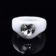 Opaque Acrylic Finger Rings, Heart, White, US Size 7 1/4(17.5mm)(RJEW-Q162-001F)