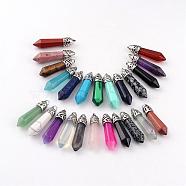 Bullet Natural & Synthetic Mixed Stone Pendants, with Platinum Tone Alloy Findings, 33~40x8~10mm, Hole: 3x2mm(G-E332-C)