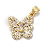 Rack Plating Brass Micro Pave Cubic Zirconia Pendant, Long-Lasting Plated, Cadmium Free & Lead Free, Butterfly, Real 18K Gold Plated, 16.5x16x3.5mm, Hole: 4x3.5mm(ZIRC-C002-02G)
