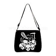 Polyester Bag, Gothic Style Adjustable Shoulder Bag for Wiccan Lovers, Skull, 30x25cm(PW-WG55324-04)