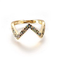 Adjustable Brass Micro Pave Cubic Zirconia Finger Rings, Golden, Size: 7, 17mm(RJEW-L086-06G)