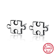 Rhodium Plated 925 Sterling Silver Stud Earrings, Puzzle, Platinum, 15x10mm(OW4479-1)