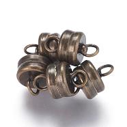 Brass Magnetic Clasps with Loops, Flat Round, Antique Bronze, 11x7mm, Hole: 2mm(KK-P114-07AB)