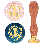 Brass Wax Seal Stamps with Rosewood Handle, for DIY Scrapbooking, Cat Pattern, 25mm(AJEW-WH0412-0044)