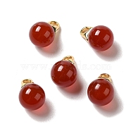 Natural Agate(Dyed & Heated) Pendants, Round Charms with Real 18K Gold Plated Brass Findings, Red, 16x10mm, Hole: 2.5x3mm(FIND-C046-12C-G)