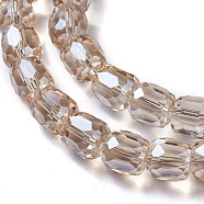 Electroplate Glass Beads, Pearl Luster Plated, Faceted Barrel, Tan, 10x10mm, Hole: 1mm(GLAA-F108-13A-04)