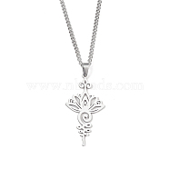 201 Stainless Steel Pendant Necklaces for Man, Flower, 23.74 inch(60.3cm), Flower: 46.5x25x1.2mm(NJEW-Q336-02A-P)