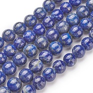 Natural Lapis Lazuli Bead Strands, Round, 10mm, Hole: 1mm, about 38pcs/strand, 15.5 inch(395mm)(G-G953-02-10mm)