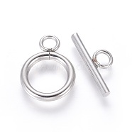 304 Stainless Steel Toggle Clasps, Ring, Stainless Steel Color, Ring: 17.5x13x2mm, Bar: 18x7x2mm, Hole: 3mm(STAS-G204-01D-P)