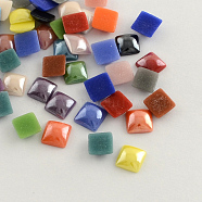Pearlized Plated Opaque Glass Cabochons, Square, Mixed Color, 4x4x2mm(PORC-S802-4mm-M)