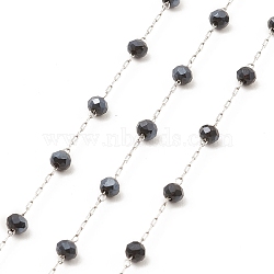 Glass Round Beaded Chains, with 304 Stainless Steel Findings, Unwelded, with Spool, Slate Gray, 3x3.5mm, about 16.40 Feet(5m)/Roll(CHS-B003-04E)
