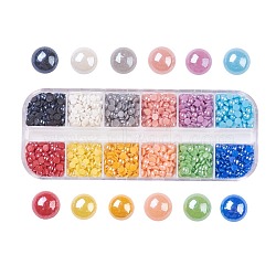 12 Colors Pearlized Plated Handmade Porcelain Cabochons, Half Round/Dome, Mixed Color, 4x2mm, about 160pcs/compartment, about 1920pcs/box(PORC-JP0001-14-4mm)