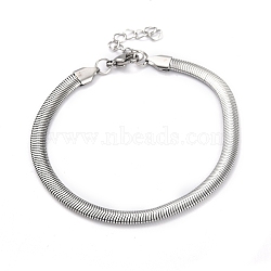 304 Stainless Steel Flat Snake Chain Bracelets, with Lobster Claw Clasps, Stainless Steel Color, 8 inch(20.2cm)(BJEW-O186-06C-P)
