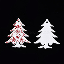 Christmas Spray Painted Wood Big Pendants, with Single-Sided Printed, Christmas Tree Charm with Snowflake Pattern, White, 58.5x46x3mm, Hole: 3.5mm(WOOD-N005-105)