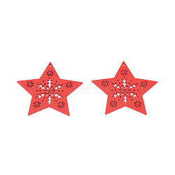 Christmas Theme Spray Painted Wood Big Pendants, Star Charm with Hollow Snowflake, Red, 61x65x2mm, Hole: 2.5mm(WOOD-N005-84B)