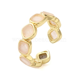 Square Natural Rose Quartz Open Cuff Rings, Ion Plating(IP) Golden Plated Brass Ring for Women, 6mm, Adjustable(RJEW-K272-02G-01)