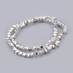 Electroplated Non-magnetic Synthetic Hematite Bead Strand, Star, Silver Plated, 6x6x3mm, Hole: 0.7mm, about 87pcs/strand, 15.7 inch(40cm)(G-E498-08A-01)