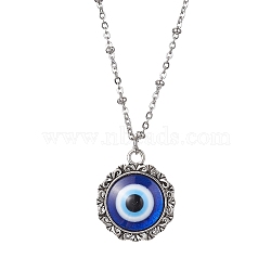 Evil Eye Resin Alloy Pendants Necklaces, 304 Stainless Steel Satellite Chains Necklaces for Women, Stainless Steel Color, 17.72 inch(45cm)(NJEW-JN04544)